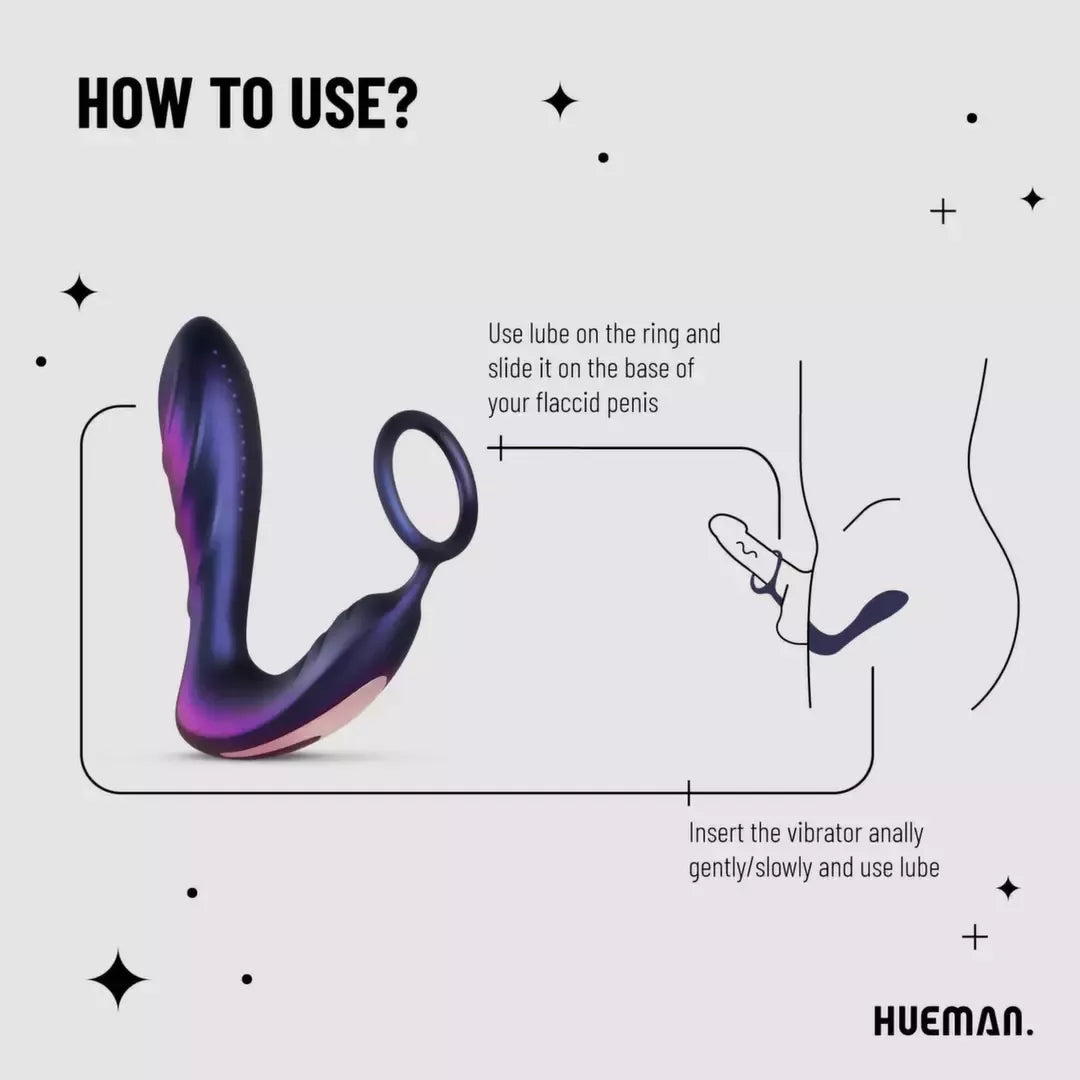 Hueman Black Hole analinis vibratorius su žiedu, 10 režimų, silikoninis