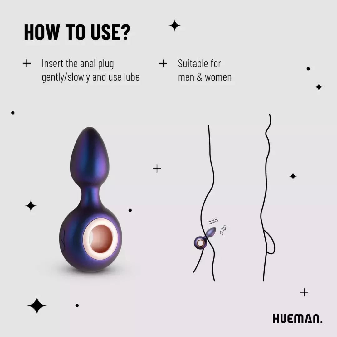 Hueman Deep Space vibruojantis analinis kaištis, silikoninis, 10 rėžių, juodas