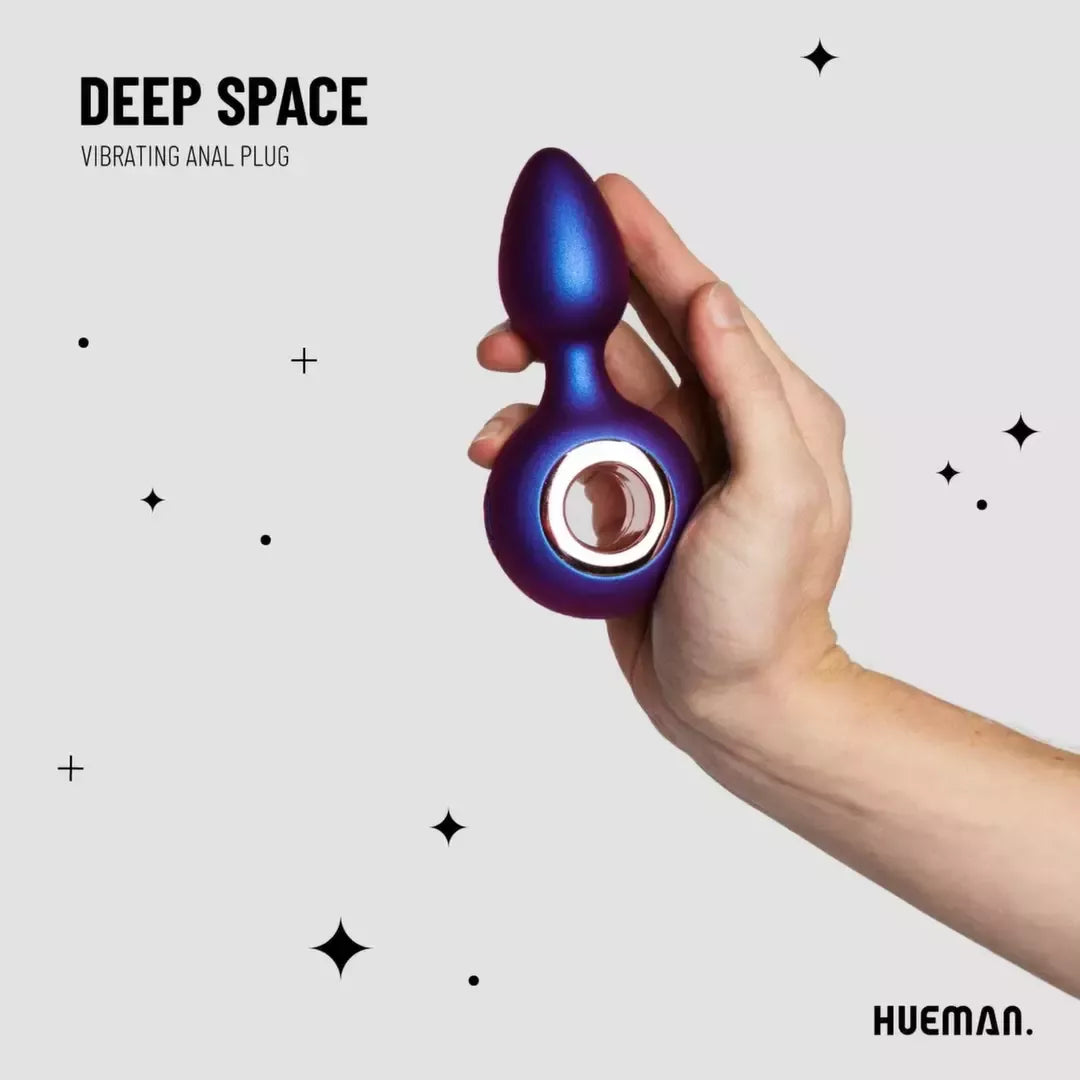 Hueman Deep Space vibruojantis analinis kaištis, silikoninis, 10 rėžių, juodas