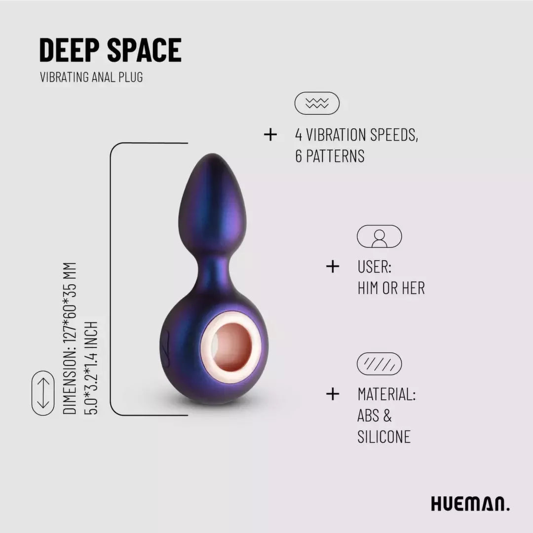 Hueman Deep Space vibruojantis analinis kaištis, silikoninis, 10 rėžių, juodas