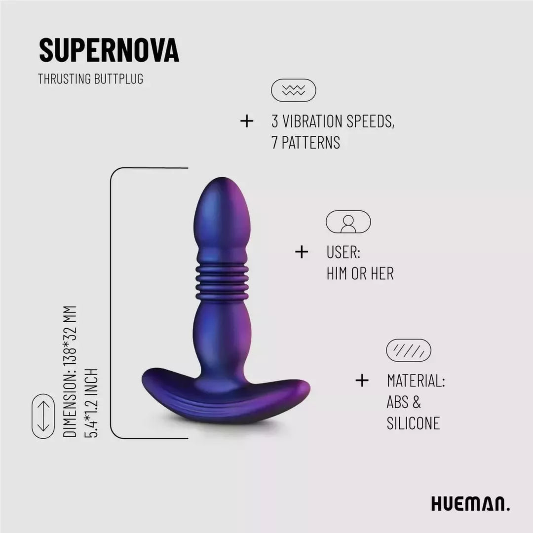 Hueman Motion silikoninis analinis stimuliatorius su stūmimo funkcija, 7 režimai, atsparus vandeniui