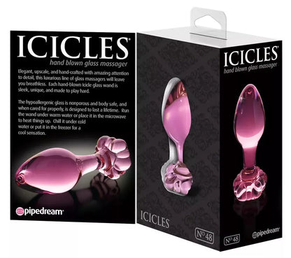 Icicles No. 48 stiklinis kištukas su dekoratyviniu gėlės formos pagrindu, 8.9 cm