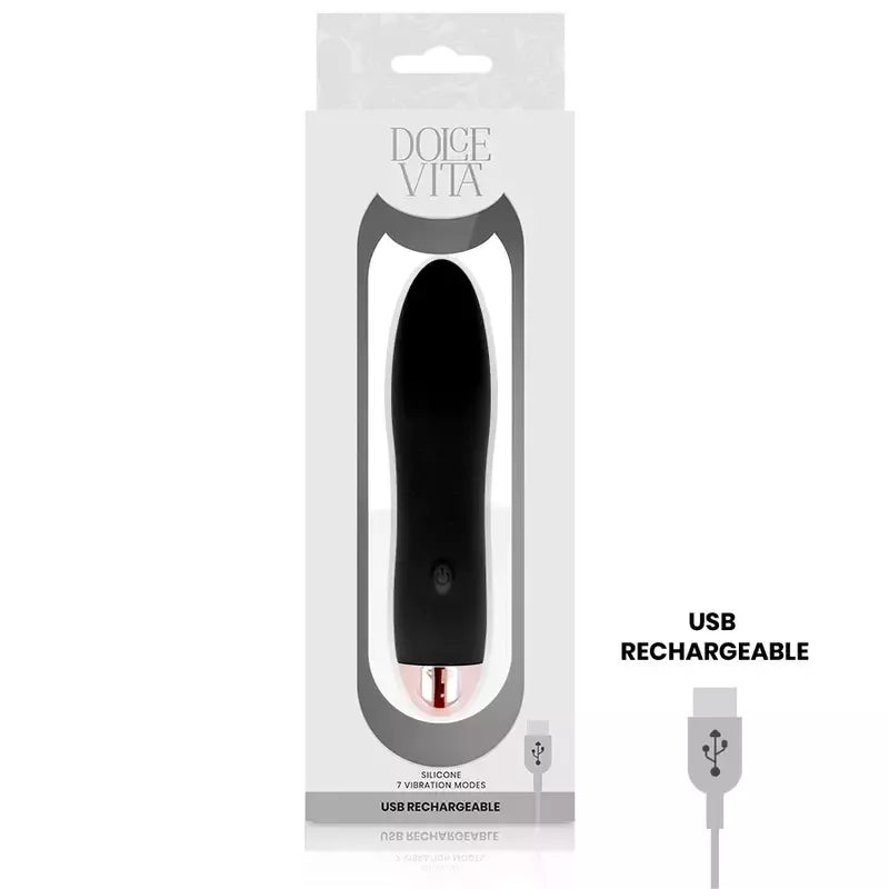 Įkraunamas silikoninis vibratorius Dolce Vita Four Black, 7 režimai, 13 cm