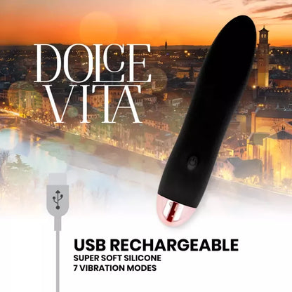 Įkraunamas silikoninis vibratorius Dolce Vita Four Black, 7 režimai, 13 cm