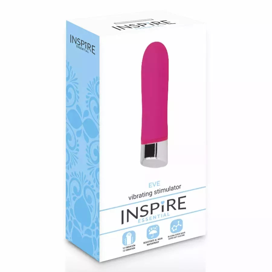 INSPIRER ESSENTIAL Eve Pink – kompaktiškas silikoninis vibratorius, 12 režimų, atsparus vandeniui