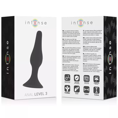 Intense Anal Level 3 silikoninis analinis kamštis 12,5 cm juodas – pažangus modelis