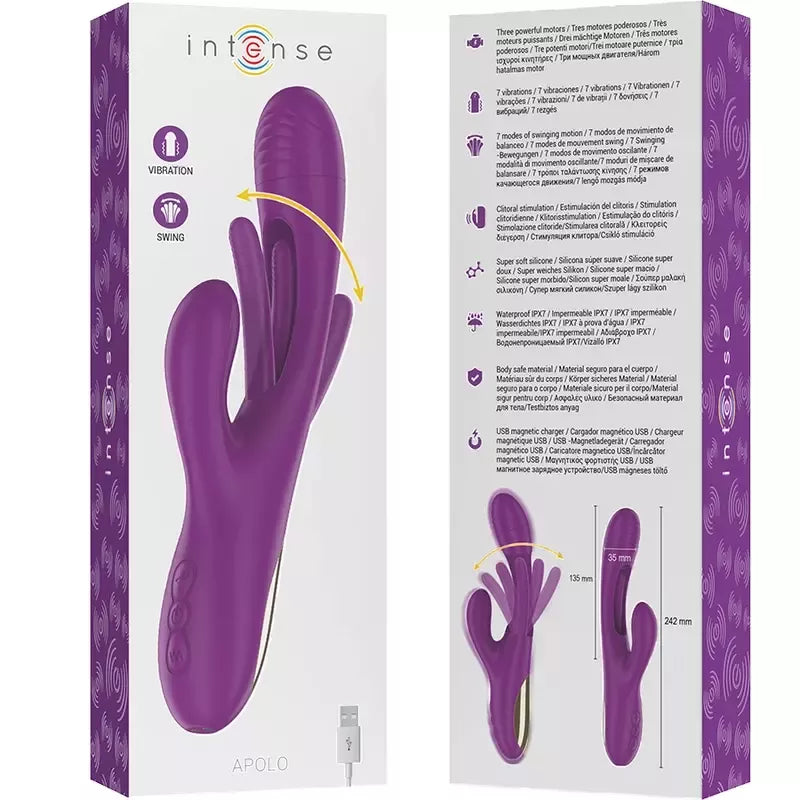 INTENSE Apolo įkraunamas vibruojantis prietaisas, violetinis, 7 režimai, atsparus vandeniui