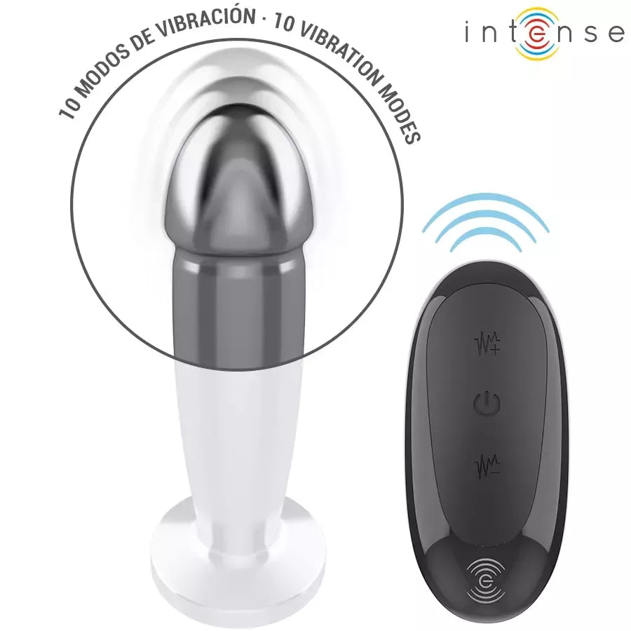 INTENSE M nuotoliniu būdu valdomas metalinis analinis kamštis su 10 vibracijos režimų ir atsparumu vandeniui