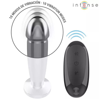INTENSE M nuotoliniu būdu valdomas metalinis analinis kamštis su 10 vibracijos režimų ir atsparumu vandeniui