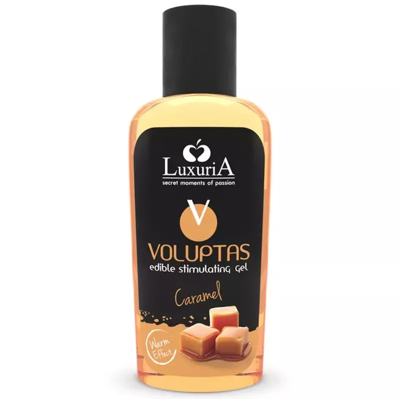 Intimateline Luxuria Voluptas valgomas šildantis masažinis gelis, karamelės skonio, 100 ml