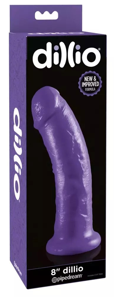 Intymus aparatas Pipedream Dillio 8", violetinis, su nusiurbimo pagrindu, 21,6 cm