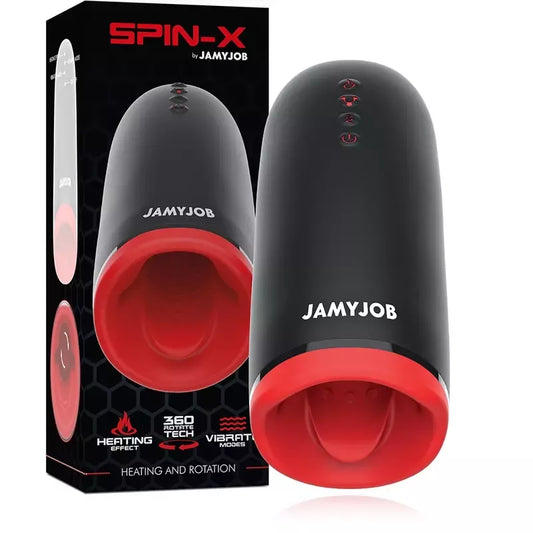 Intymus prietaisas JAMYJOB SPIN-X su šildymo ir sukimosi sistema, juodas/raudonas