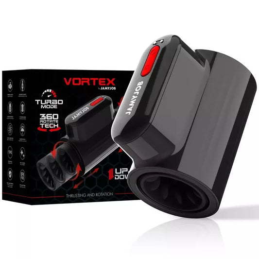 Intymus prietaisas Jamyjob Vortex Tech Turbo, 360° sukimasis, juoda-raudona spalva