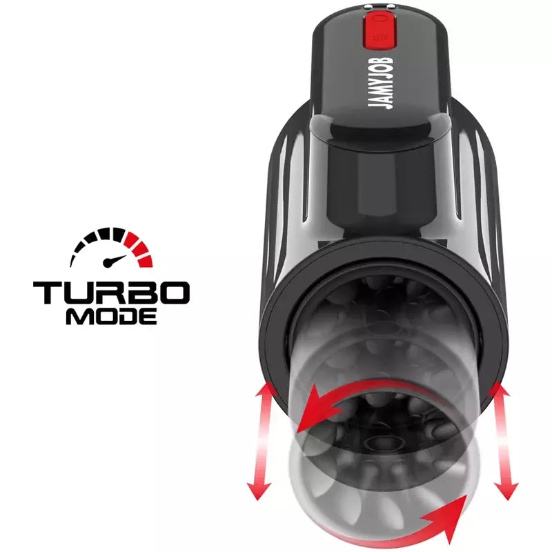 Intymus prietaisas Jamyjob Vortex Tech Turbo, 360° sukimasis, juoda-raudona spalva