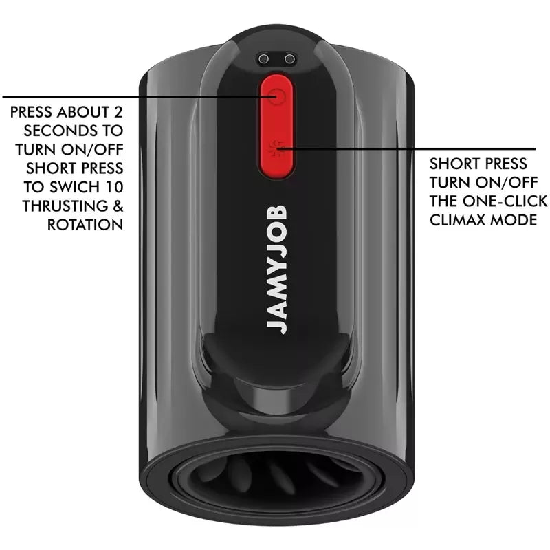 Intymus prietaisas Jamyjob Vortex Tech Turbo, 360° sukimasis, juoda-raudona spalva