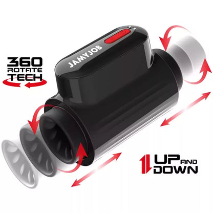 Intymus prietaisas Jamyjob Vortex Tech Turbo, 360° sukimasis, juoda-raudona spalva