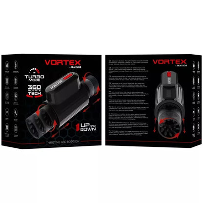 Intymus prietaisas Jamyjob Vortex Tech Turbo, 360° sukimasis, juoda-raudona spalva