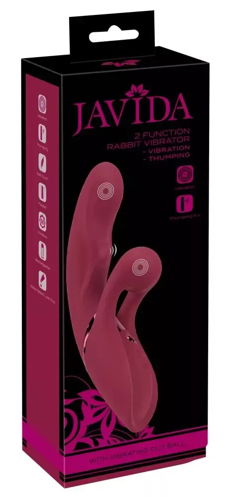 Javida 2-funkcinis Rabbit Vibe Thumpin silikoninis dviejų variklių masažuoklis, rožinis