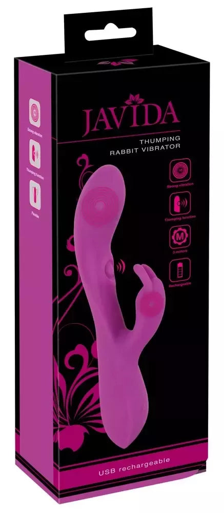 Javida Thumping Rabbit vibratorius – dvigubas variklis, silikoninis, įkraunamas USB
