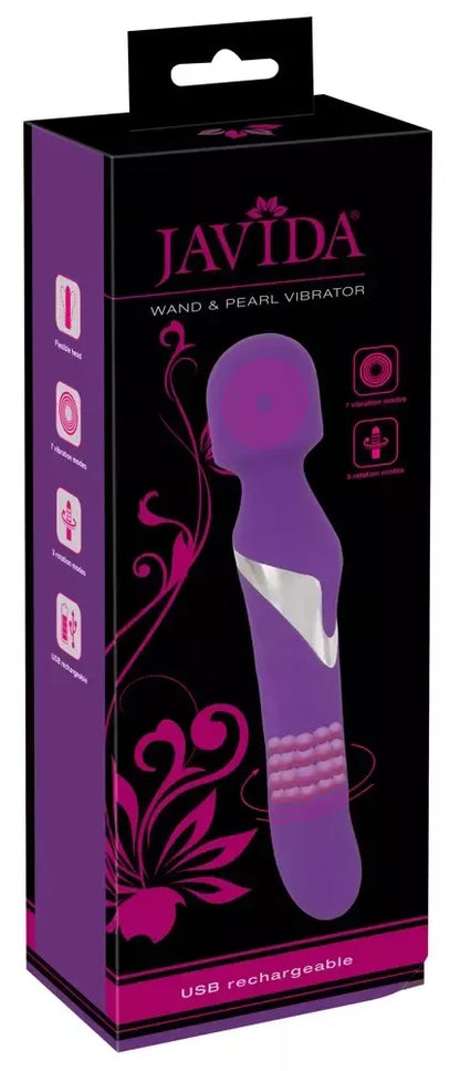 JAVIDA Wand & Pearl dvipusis vibratorius, silikoninis, 24 cm, USB įkraunamas