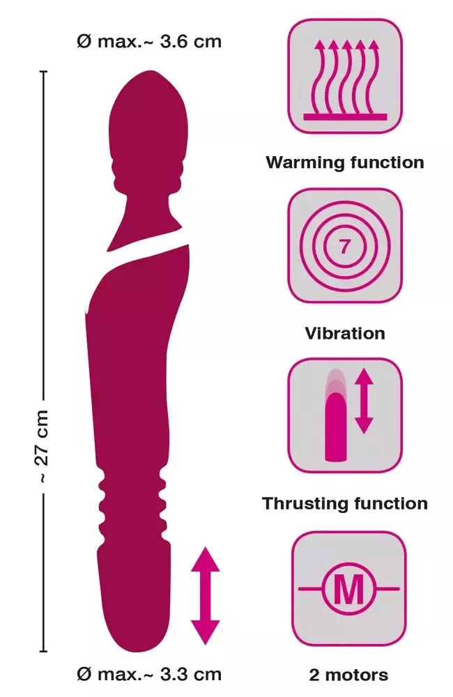 Javida Warming & Thrusting masažo lazdelė 27 cm, 7 režimai, įkraunama per USB