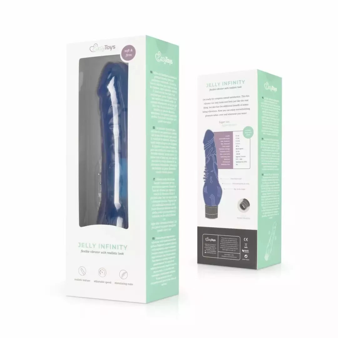 Jelly Infinity Vibrator Blue – lankstus silikoninis modelis su gyslota tekstūra