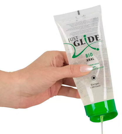 Just Glide Bio Anal 200 ml vandens pagrindo veganiškas lubrikantas ekologiškoje tūtelėje