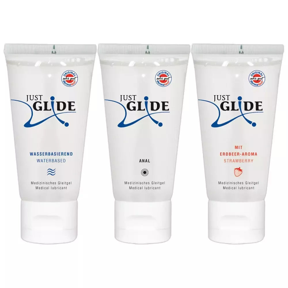 Just Glide lubrikantų rinkinys 3x50ml - vandens pagrindu, žaislams, analinė formulė