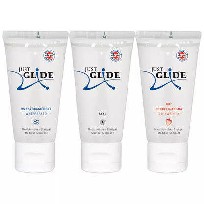 Just Glide lubrikantų rinkinys 3x50ml - vandens pagrindu, žaislams, analinė formulė