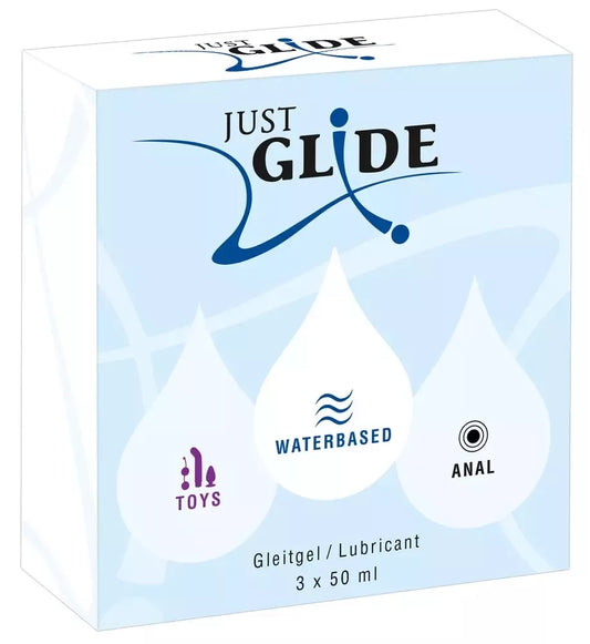 Just Glide lubrikantų rinkinys 3x50ml - vandens pagrindu, žaislams, analinė formulė
