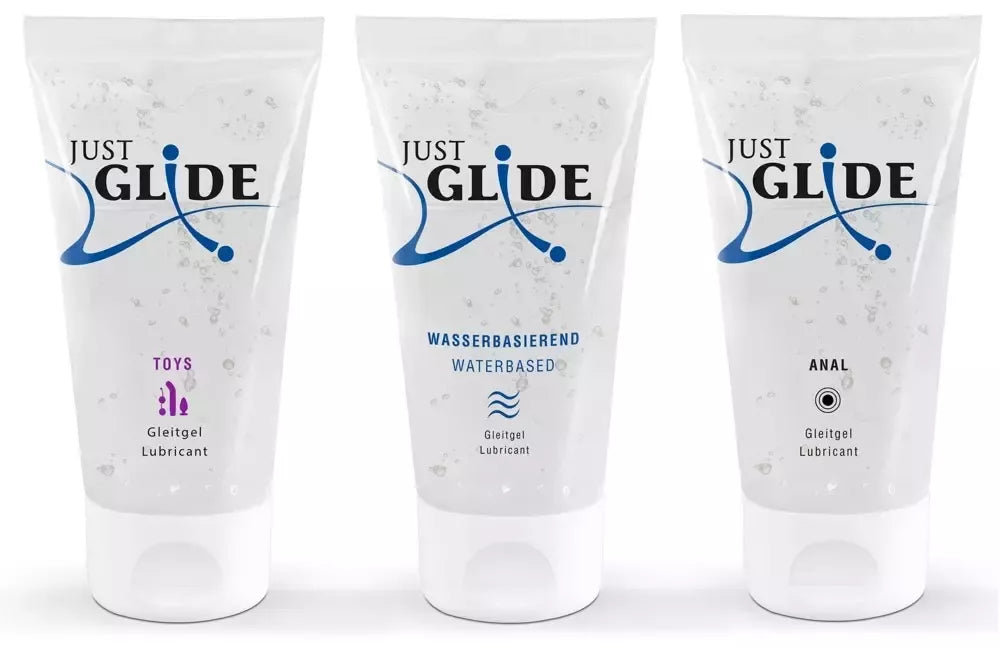 Just Glide lubrikantų rinkinys 3x50ml - vandens pagrindu, žaislams, analinė formulė