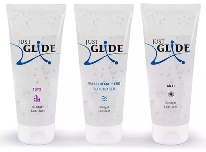 Just Glide vandens pagrindo lubrikantų rinkinys 3x200ml – veganiškas, jautriai odai