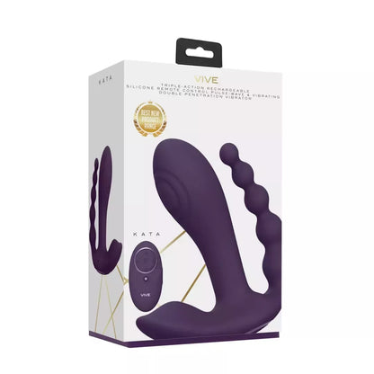 Kata Pulse Wave Dual Stimulation System Purple – trigubas vibratorius su nuotolinio valdymo pulteliu