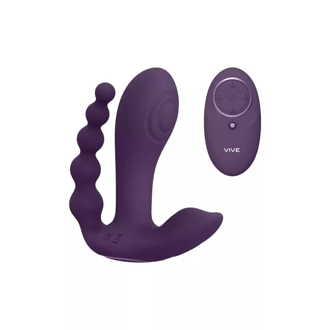 Kata Pulse Wave Dual Stimulation System Purple – trigubas vibratorius su nuotolinio valdymo pulteliu