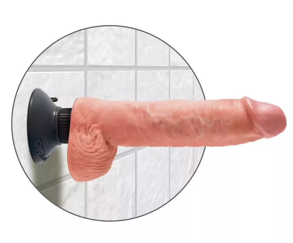 King Cock 10 colių lankstus vibruojantis modelis su siurbtuku, smėlio spalvos