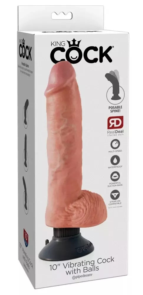 King Cock 10 colių lankstus vibruojantis modelis su siurbtuku, smėlio spalvos