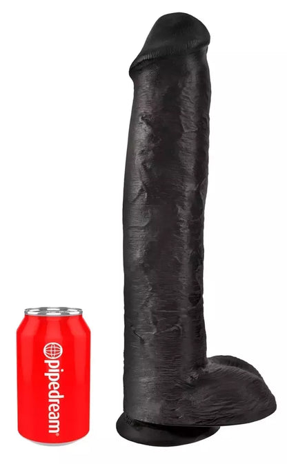 King Cock 15" anatominis modelis su siurbtuku ir suderinamumu su diržais, tamsus