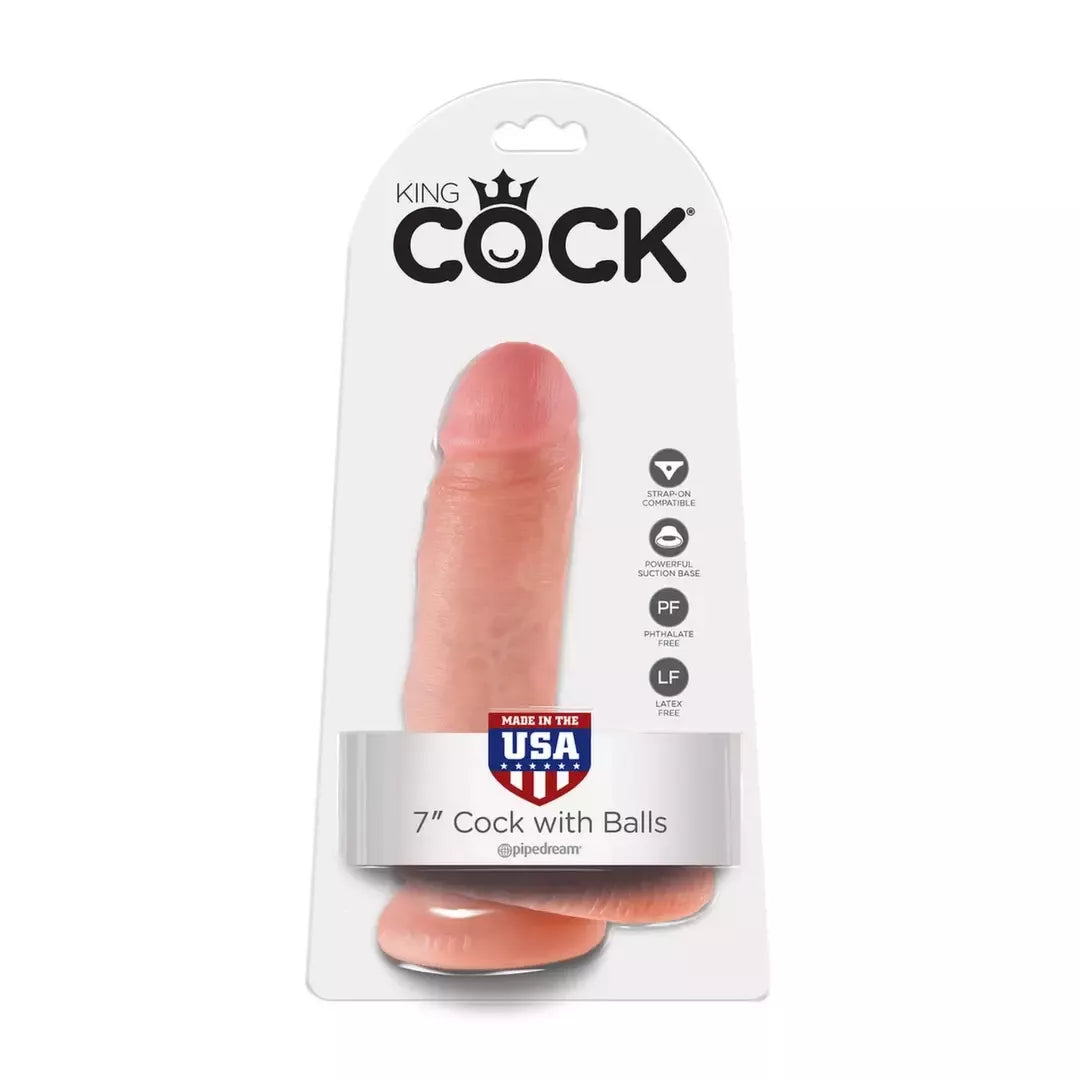 King Cock 7 colių modelis su sėklidėmis, kūno spalvos, su siurbiamuoju pagrindu, 17,8 cm