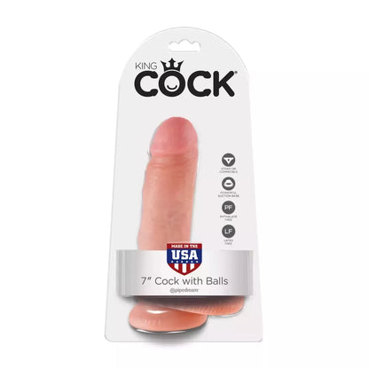 King Cock 7 colių modelis su sėklidėmis, kūno spalvos, su siurbiamuoju pagrindu, 17,8 cm