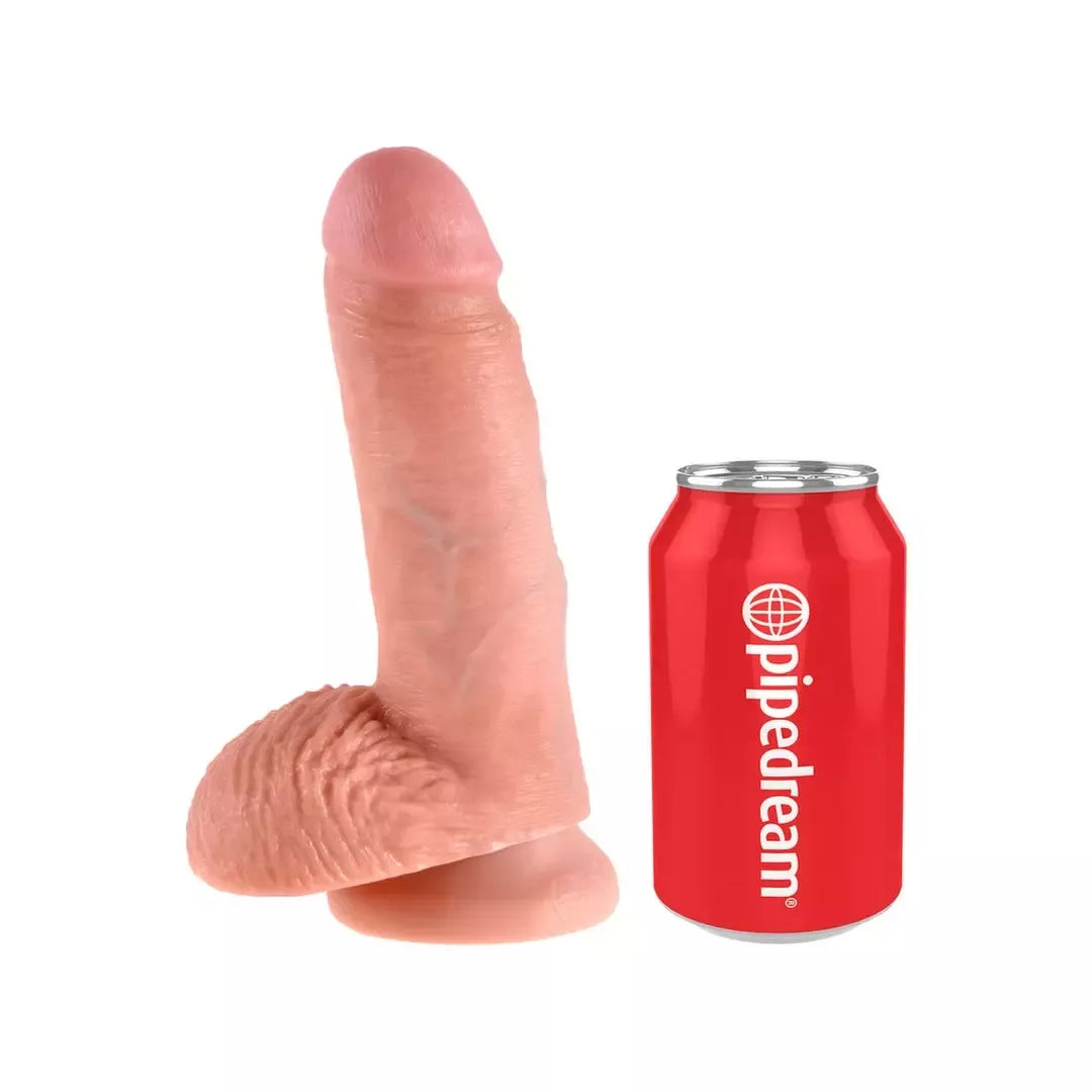 King Cock 7 colių modelis su sėklidėmis, kūno spalvos, su siurbiamuoju pagrindu, 17,8 cm