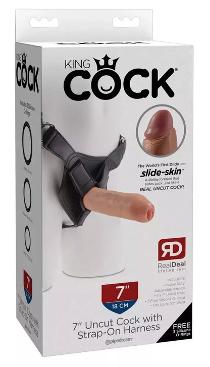 King Cock 7 Uncut diržo tipo dildo sistema su reguliuojamais diržais, 18 cm, šviesaus tono