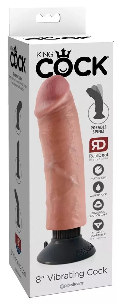 King Cock 8" lankstus vibruojantis modelis su siurbtuku, smėlio spalvos, 25 cm