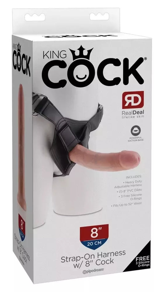 King Cock 8" Strap-On sistema su nuimamu anatominiu modeliu, juoda
