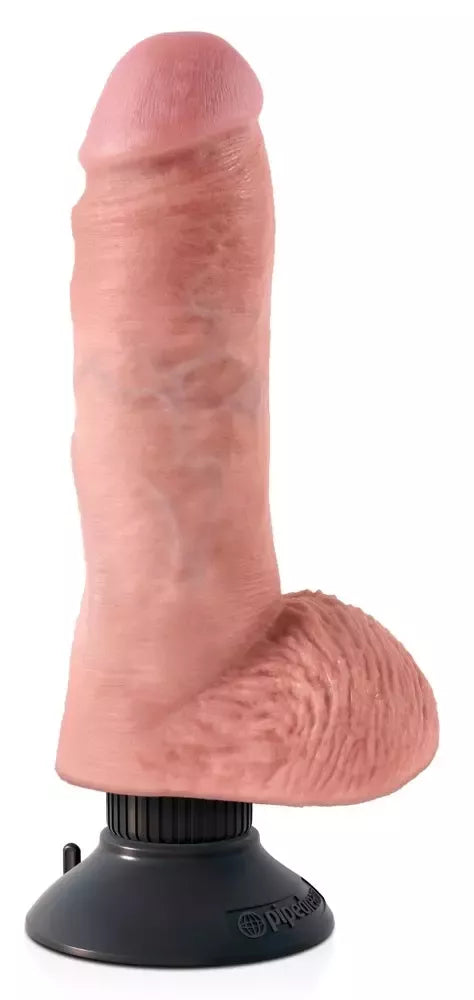 King Cock 8” vibruojantis lankstus intymus prietaisas su siurbtuku, smėlio spalvos