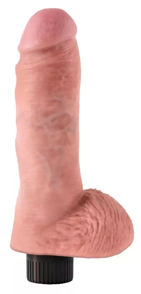 King Cock 8” vibruojantis lankstus intymus prietaisas su siurbtuku, smėlio spalvos