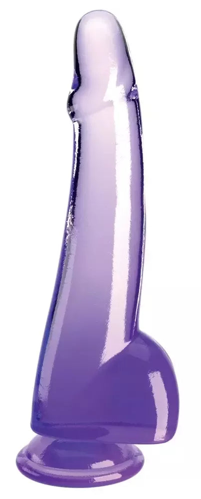 King Cock Clear 10" Purpl modelis su sėklidėmis, skaidrus TPE, 27,9 cm