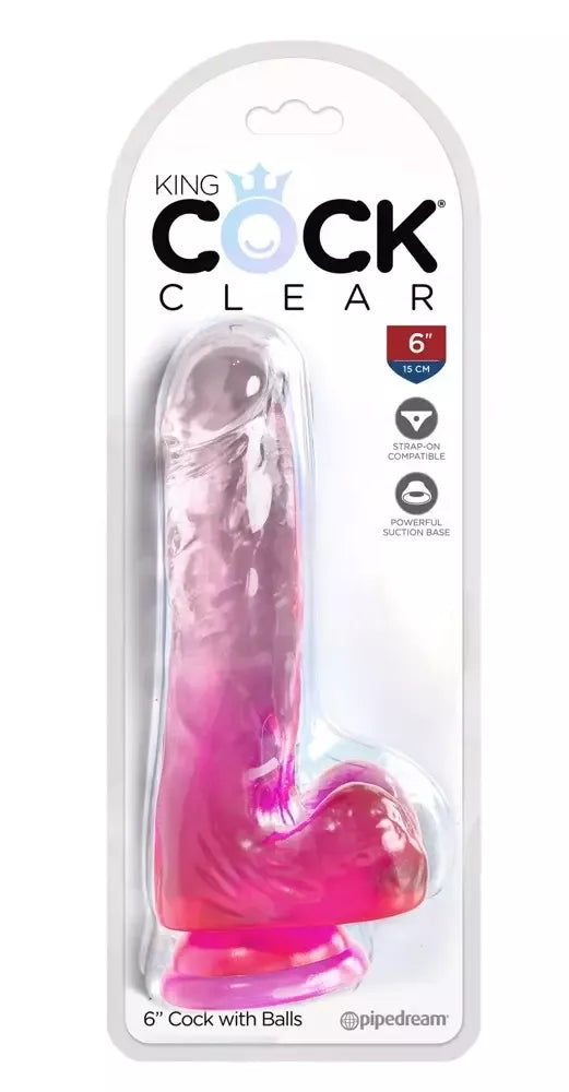 King Cock Clear 6 Inch System su pagrindu, rožinis skaidrus TPE