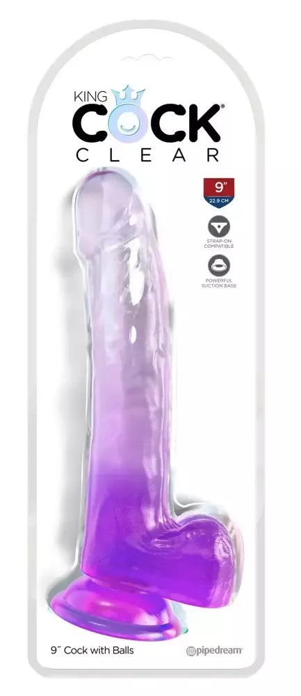 King Cock Clear 9" intymusis prietaisas su pagrindu, violetinis, TPE, 24,8 cm