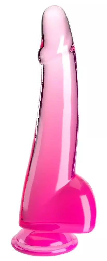 King Cock Clear Model 10" rožinis intymus masažuoklis su siurbtuku