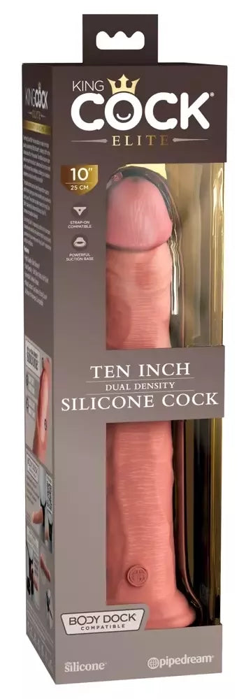 King Cock Elite 10 colių dvigubo tankio silikoninis anatominis modelis, šviesus atspalvis